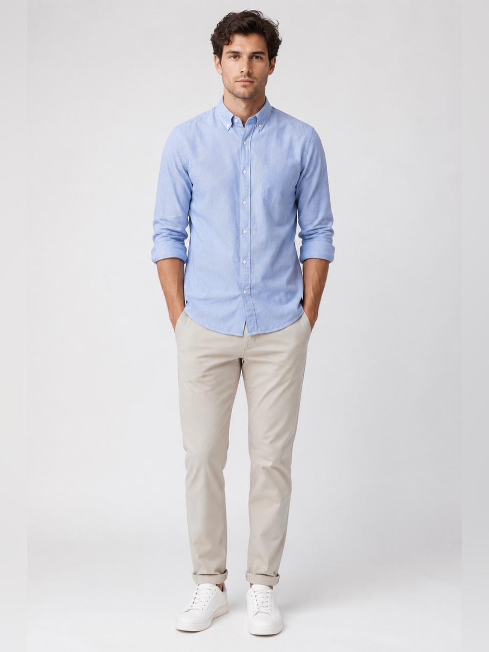 Goodthreads Men’s Slim Fit Button-Up Shirt – Light Blue – Size Medium